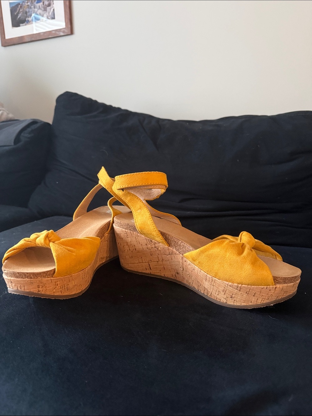Yellow Box Mustard Yellow Cork Platform Wedge Sandals with Ankle Strap